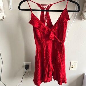 Red corset-back mini dress w/ ruffles 💃